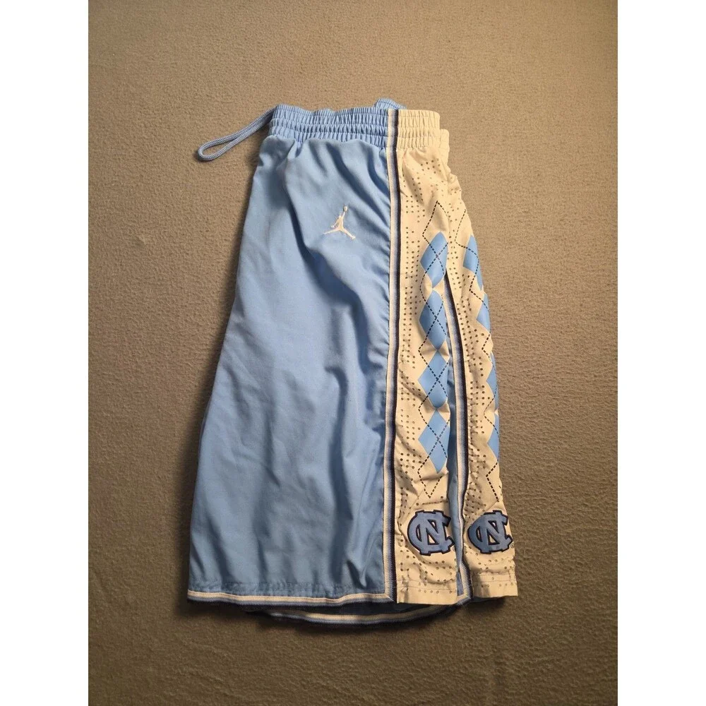 Vintage Nike Jordan UNC Tar Heels Basketball Shorts Medium Blue Argyle Stitched